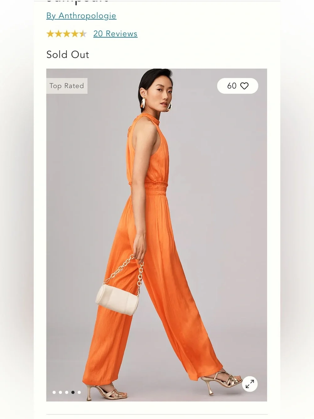 NWT Anthropologie Somerset Halter Jumpsuit M Tall Orange Wide Leg